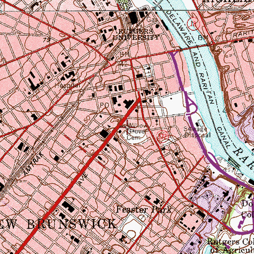 Topographic Map of New Brunswick Free Public Library, NJ