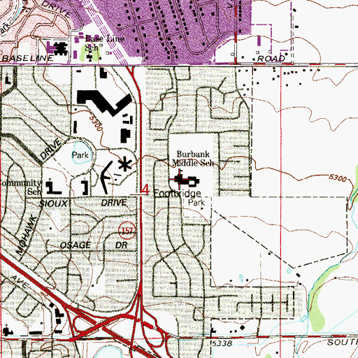 Topographic Map of Manhattan Middle School of Arts and Academics, CO