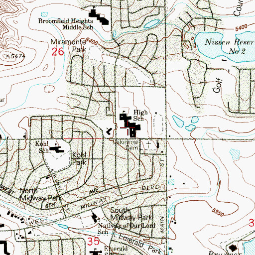 Topographic Map of Broomfield High School, CO