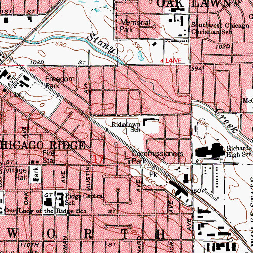 Topographic Map of Chicago Ridge Prairie Nature Preserve, IL