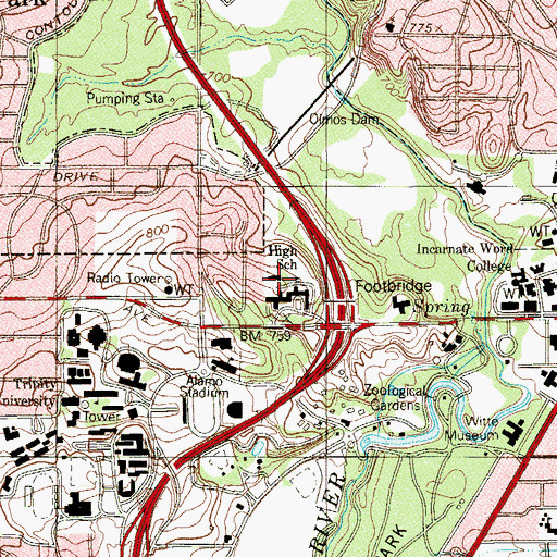 Topographic Map of Incarnate Word High School, TX