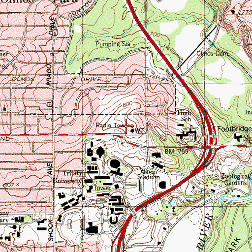Topographic Map of Communications Tower, TX