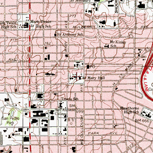 Topographic Map of San Antonio Academy, TX