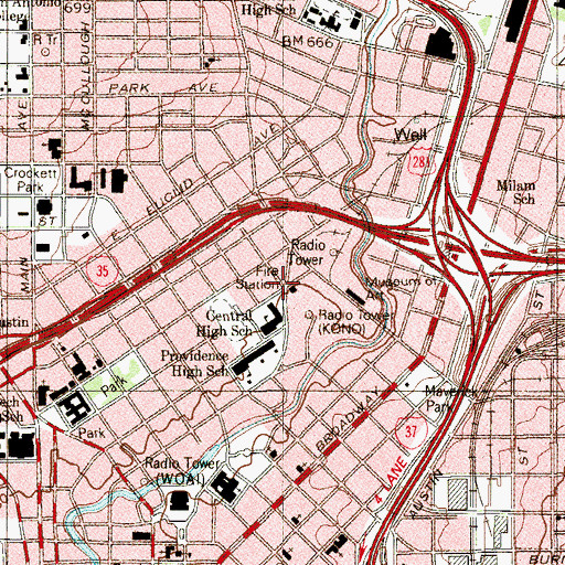 Topographic Map of San Antonio Fire Department Station 4, TX