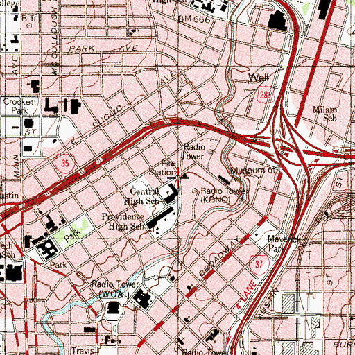 Topographic Map of KSAT 12-TV Station, TX
