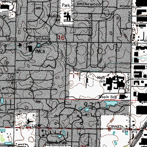 Topographic Map of Glenbrook North High School Prairie Nature Preserve, IL