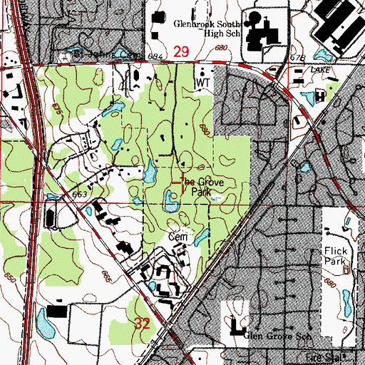 Topographic Map of Kennicott's Grove Nature Preserve, IL