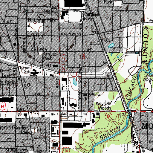 Topographic Map of Morton Grove Prairie Nature Preserve, IL