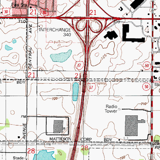 Topographic Map of Old Plank Road Prairie Nature Preserve, IL