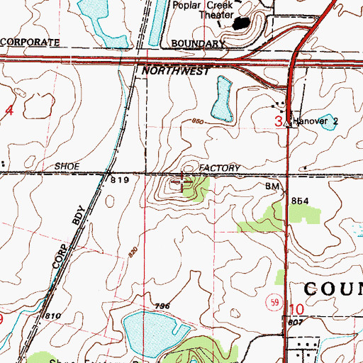 Topographic Map of Shoe Factory Road Prairie Nature Preserve, IL