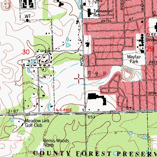 Topographic Map of Wolf Road Prairie Nature Preserve, IL