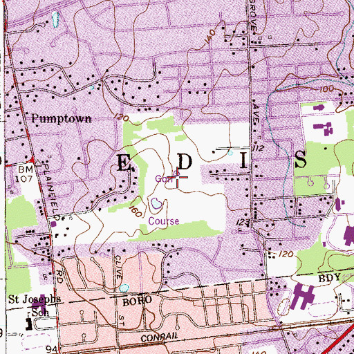 Topographic Map of Metuchen Country Club, NJ