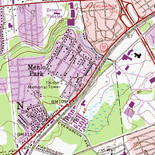 Topographic Map of Menlo Park Grade School (historical), NJ