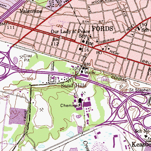 Topographic Map of Sand Hills Grade School (historical), NJ