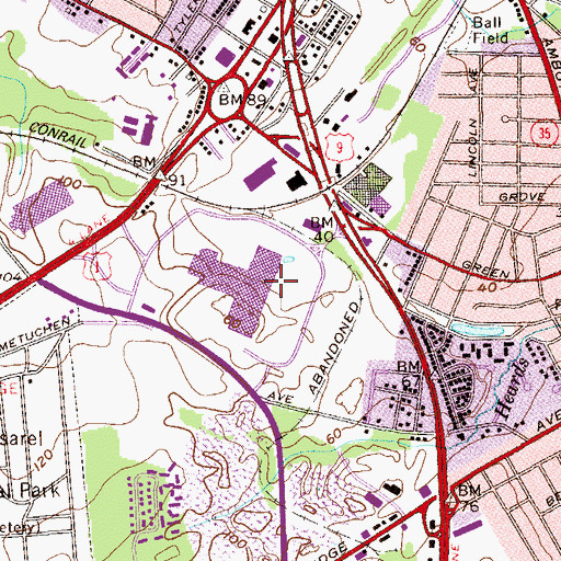 Topographic Map of Woodbridge Center Mall Shopping Center, NJ