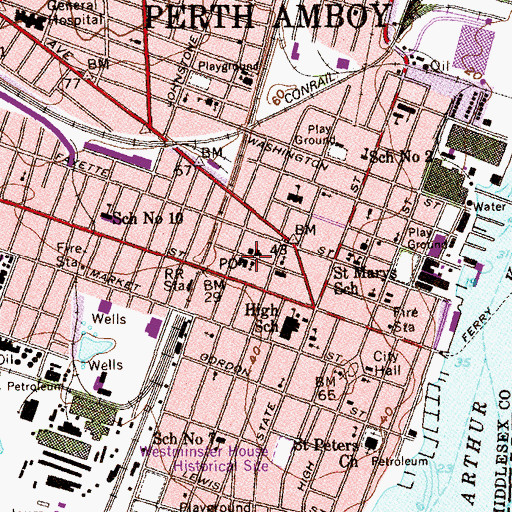 Topographic Map of Perth Amboy Post Office, NJ