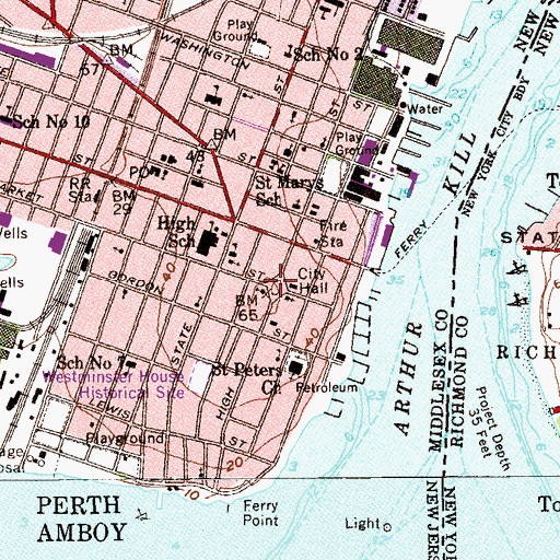 Topographic Map of First Baptist Church, NJ