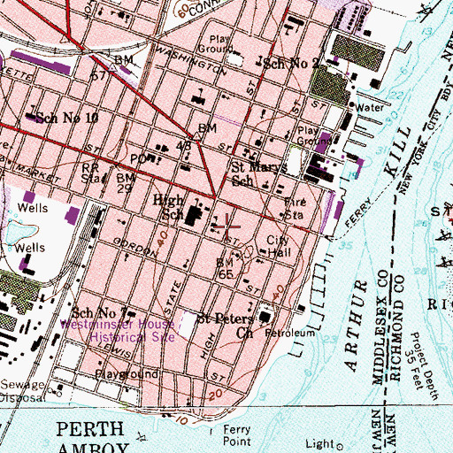 Topographic Map of Perth Amboy Seventh Day Adventist Church, NJ