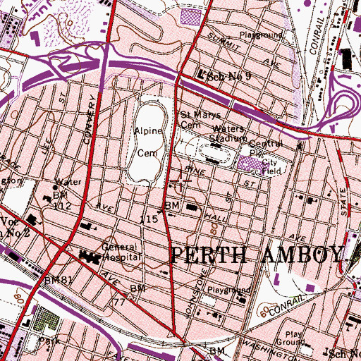 Topographic Map of Saint John's First Hungarian Church, NJ