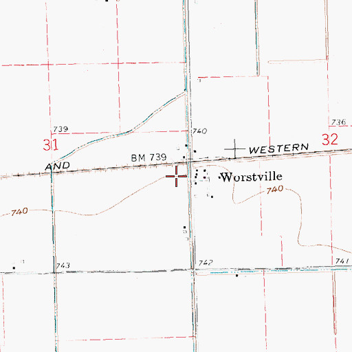 Topographic Map of WorstvillePost Office (historical), OH