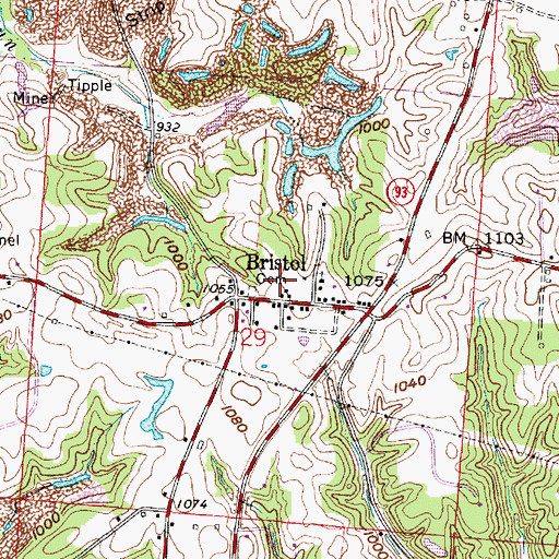 Topographic Map of Bristol Post Office (historical), OH