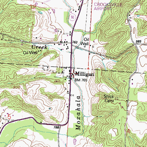 Topographic Map of Milligan Post Office (historical), OH