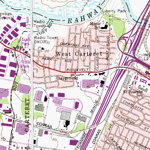 Topographic Map of Carteret Fire Department, NJ