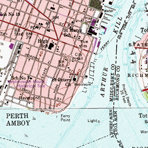 Topographic Map of Saint Peter's Parish Hall, NJ