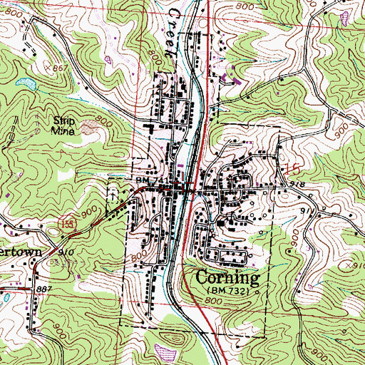 Topographic Map of Corning Post Office, OH