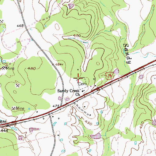Topographic Map of Sandy Creek Cemetery, TX