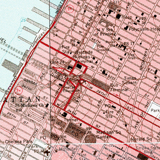 Topographic Map of Hell's Kitchen, NY