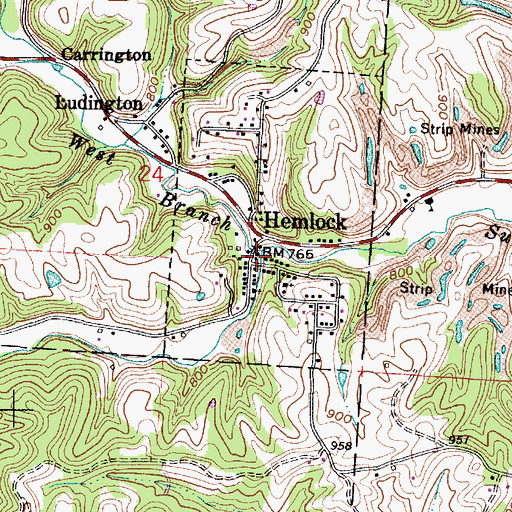 Topographic Map of Hemlock Post Office, OH