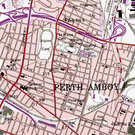 Topographic Map of Perth Amboy Public School Number 11 (historical), NJ