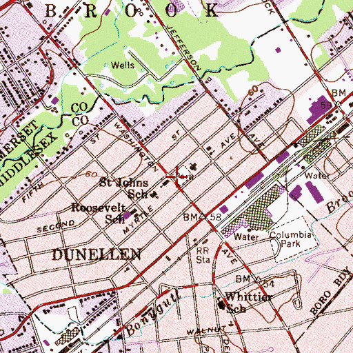 Topographic Map of Saint Johns Catholic Church, NJ