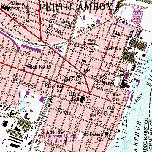 Topographic Map of Perth Amboy Free Public Library, NJ