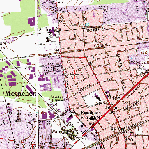 Topographic Map of Center Street Park, NJ