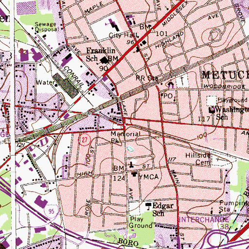 Topographic Map of Memorial Park, NJ