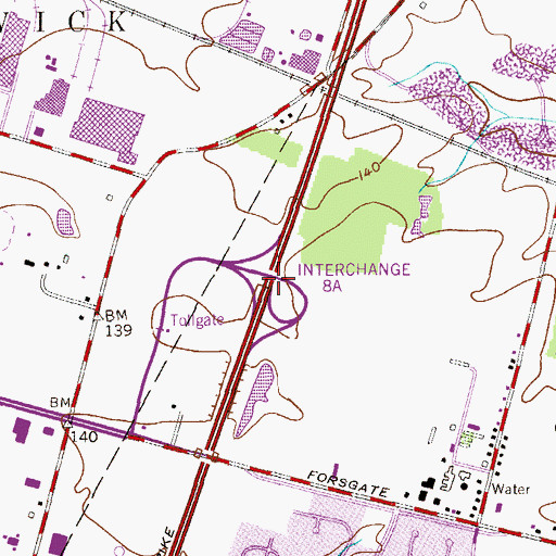 Topographic Map of Interchange 8A, NJ