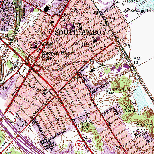 Topographic Map of South Amboy Progressive Hose Company Number 1, NJ
