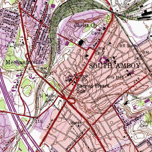 Topographic Map of Sacred Heart Roman Catholic Church, NJ