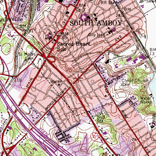 Topographic Map of South Amboy Memorial Hospital, NJ