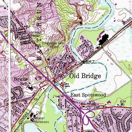 Topographic Map of Old Bridge Baptist Church, NJ
