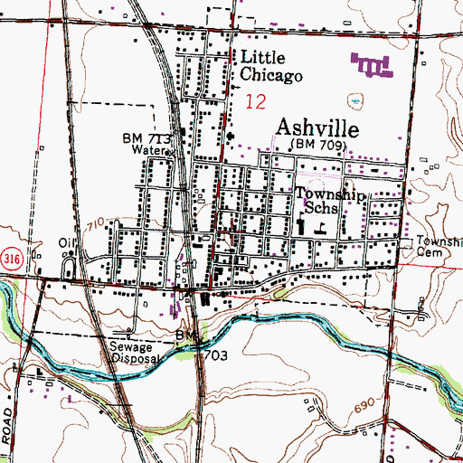 Topographic Map of Ashville Post Office, OH