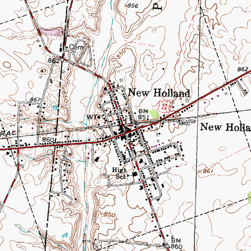 Topographic Map of New Holland Post Office, OH