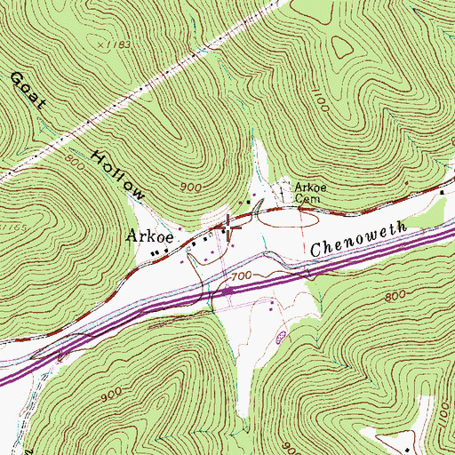 Topographic Map of Arkoe Post Office (historical), OH
