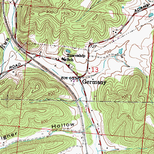Topographic Map of Germany Post Office (historical), OH