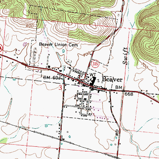 Topographic Map of Beaver Post Office, OH
