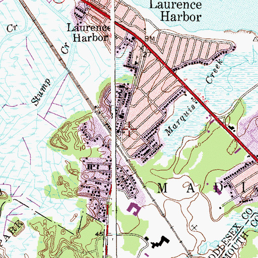 Topographic Map of Laurence Harbor Public School (historical), NJ