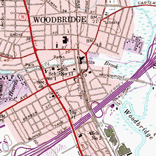 Topographic Map of Woodbridge United Methodist Church, NJ