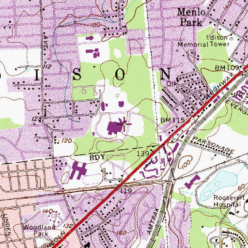 Topographic Map of John Fitzgerald Kennedy Medical Center, NJ
